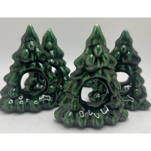 Vintage Ceramic Christmas Tree Napkin Rings Napkin Holders Set Of 6 - Picture 1 of 4